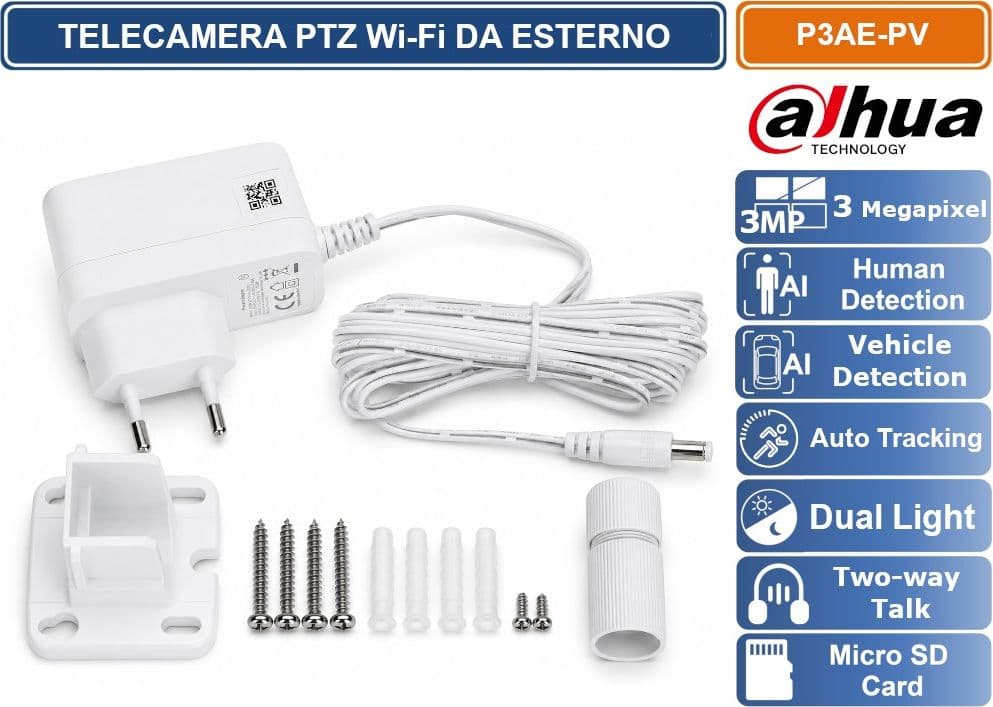 DAHUA P3AE-PV TELECAMERA IP SPEED DOME WI-FI 3MP 4MM DA ESTERNO IP66 SMART DUAL LIGHT AUDIO BIDIREZIONALE AUTO TRACKING - 5