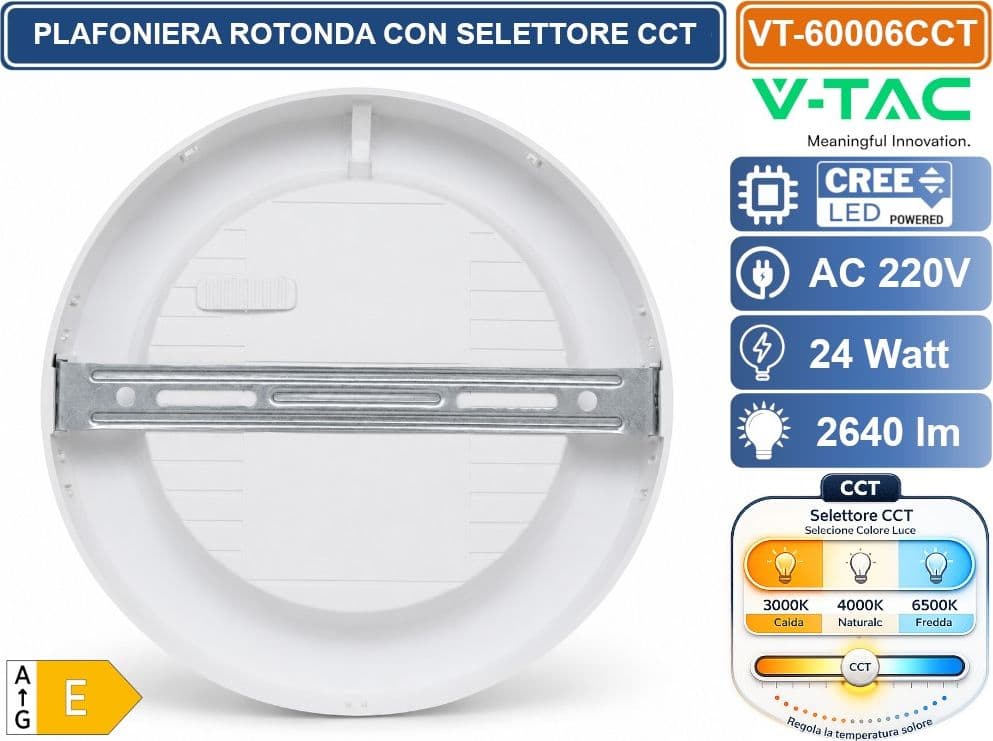 V-TAC VT-60006CCT PLAFONIERA LED CIRCOLARE 24W CHIP CREE BIANCA 2640LM IP20 CCT SWITCH CAMBIA COLORE LUCE 3000K - 4000K - 6500K - SKU 78796 - 4