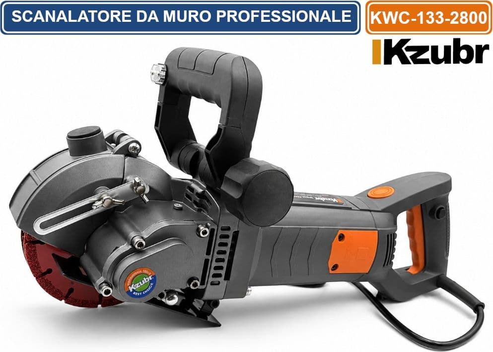 KZUBR KWC-133-2800 SCANALATORE DA MURO 2800W CON PUNTATORE LASER DISCHI Ø133 MM E VALIGETTA RIGIDA TRACCE SU CEMENTO MATTONI E MATERIALI EDILI - 2