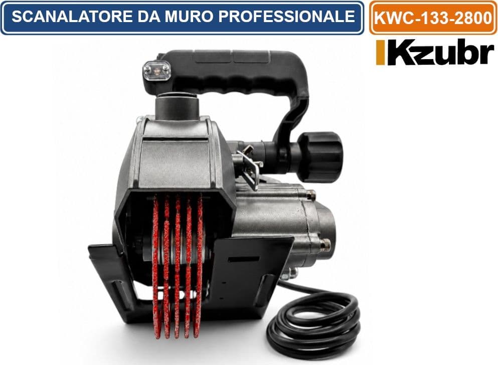 KZUBR KWC-133-2800 SCANALATORE DA MURO 2800W CON PUNTATORE LASER DISCHI Ø133 MM E VALIGETTA RIGIDA TRACCE SU CEMENTO MATTONI E MATERIALI EDILI - 4