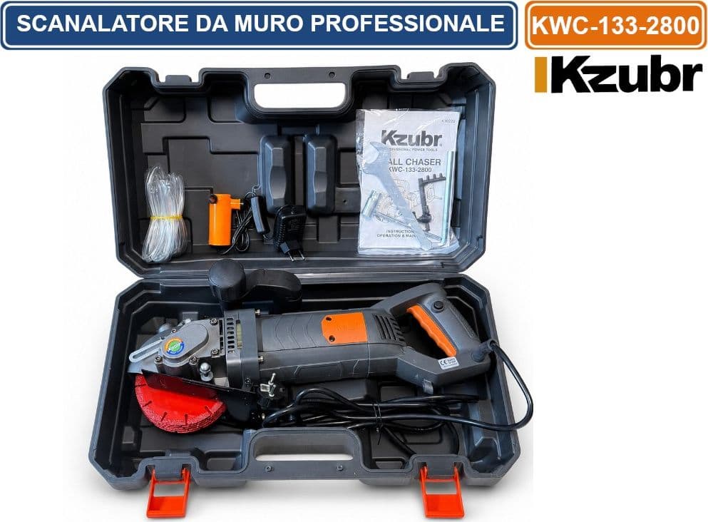 KZUBR KWC-133-2800 SCANALATORE DA MURO 2800W CON PUNTATORE LASER DISCHI Ø133 MM E VALIGETTA RIGIDA TRACCE SU CEMENTO MATTONI E MATERIALI EDILI - 5