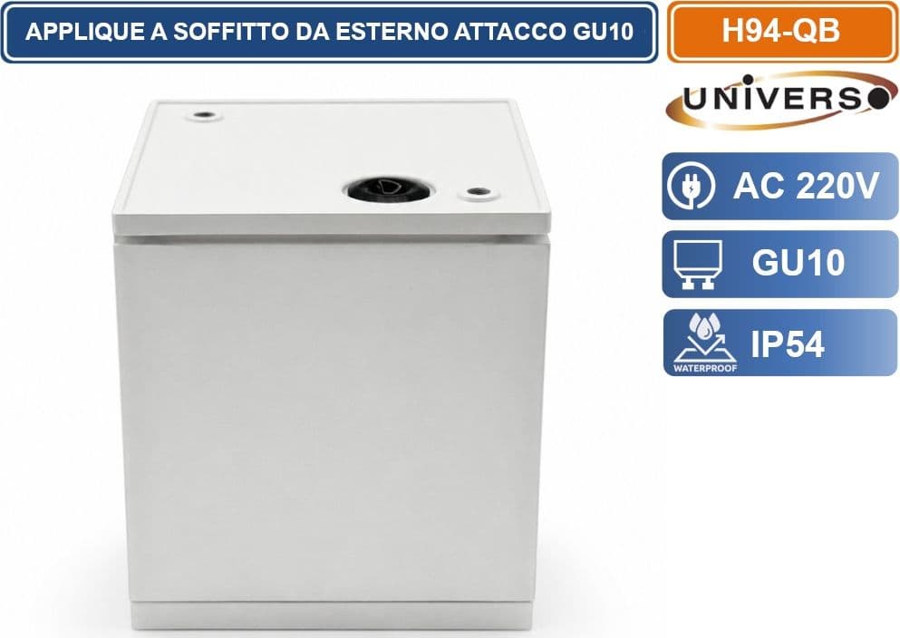 UNIVERSO H94-QB LAMPADA APPLIQUE SOFFITTO A CUBO DA ESTERNO IP54 CON PORTALAMPADA GU10 BIANCO OPACO - 2