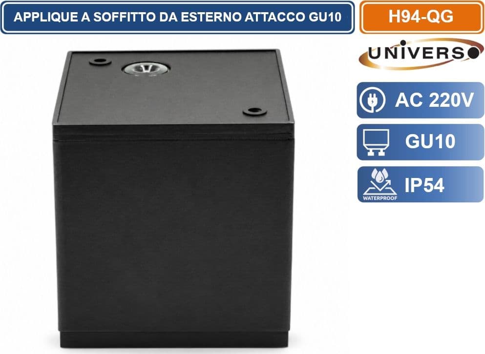 UNIVERSO H94-QB LAMPADA APPLIQUE SOFFITTO A CUBO DA ESTERNO IP54 CON PORTALAMPADA GU10 GRIGIO ANTRACITE OPACO - 2