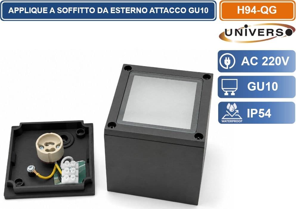 UNIVERSO H94-QB LAMPADA APPLIQUE SOFFITTO A CUBO DA ESTERNO IP54 CON PORTALAMPADA GU10 GRIGIO ANTRACITE OPACO - 3