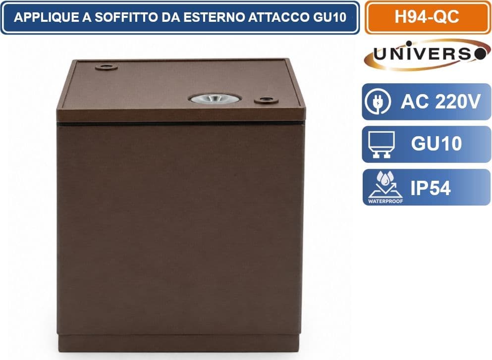 UNIVERSO H94-QC LAMPADA APPLIQUE SOFFITTO A CUBO DA ESTERNO IP54 CON PORTALAMPADA GU10 ROSSO RUGGINE OPACO - 2