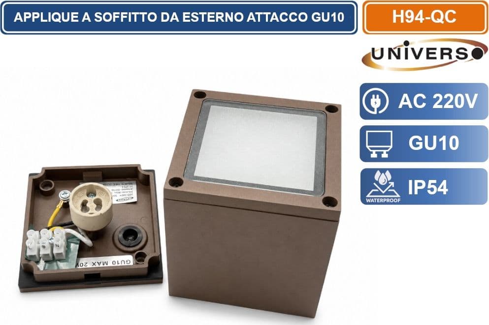 UNIVERSO H94-QC LAMPADA APPLIQUE SOFFITTO A CUBO DA ESTERNO IP54 CON PORTALAMPADA GU10 ROSSO RUGGINE OPACO - 3