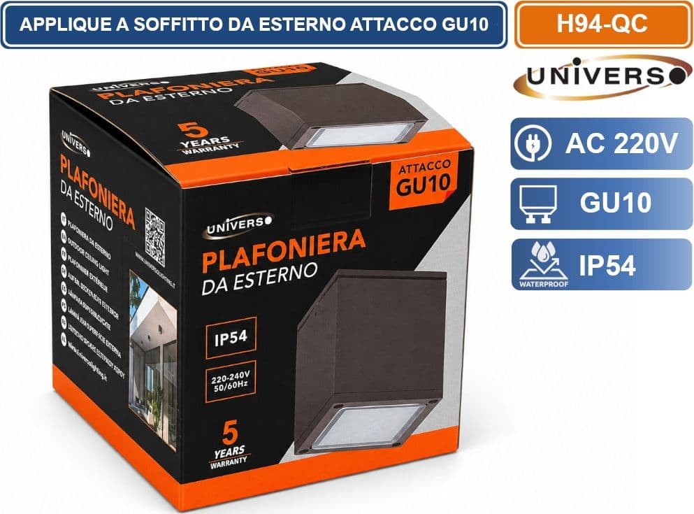 UNIVERSO H94-QC LAMPADA APPLIQUE SOFFITTO A CUBO DA ESTERNO IP54 CON PORTALAMPADA GU10 ROSSO RUGGINE OPACO - 4