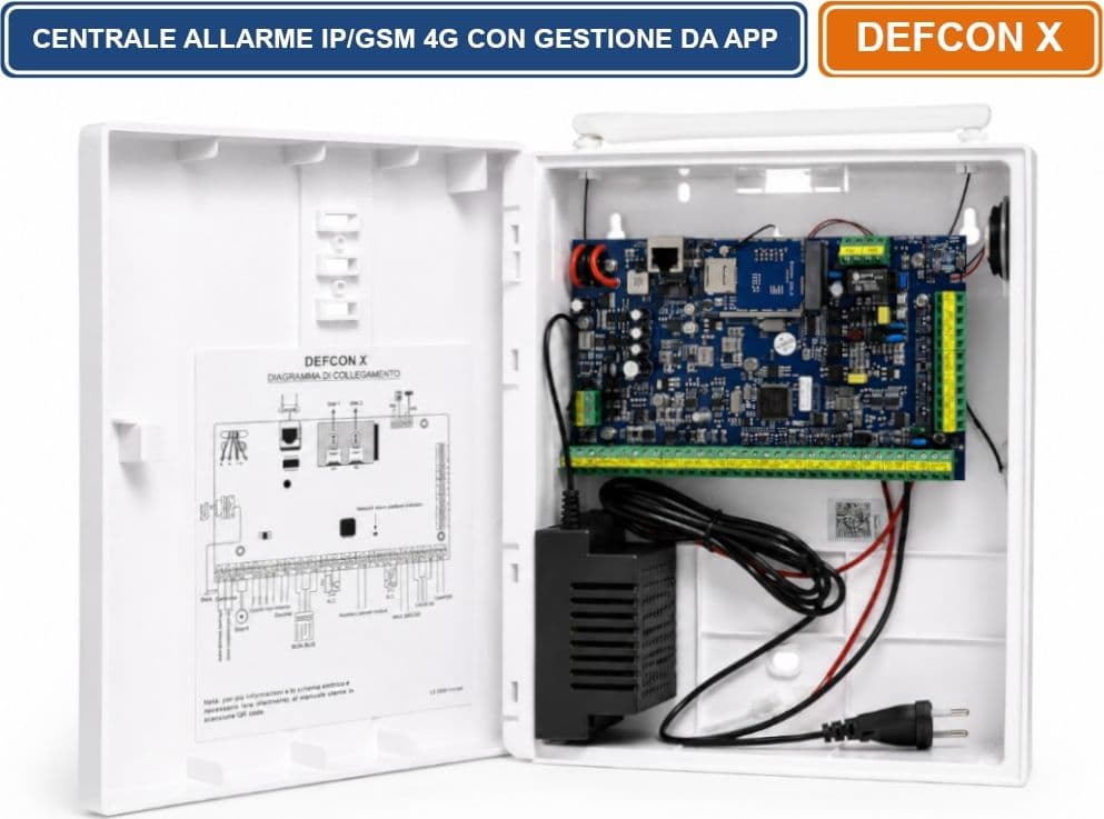 DEFCON X CENTRALE ALLARME IP/GSM 4G WIRELESS E FILARE CON GESTIONE DA APP LAN/GPRS 8 AREE TASTIERA TOUCH - 2