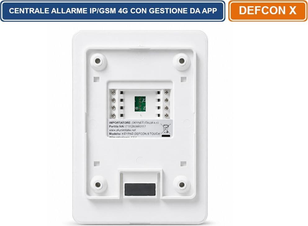 DEFCON X CENTRALE ALLARME IP/GSM 4G WIRELESS E FILARE CON GESTIONE DA APP LAN/GPRS 8 AREE TASTIERA TOUCH - 4