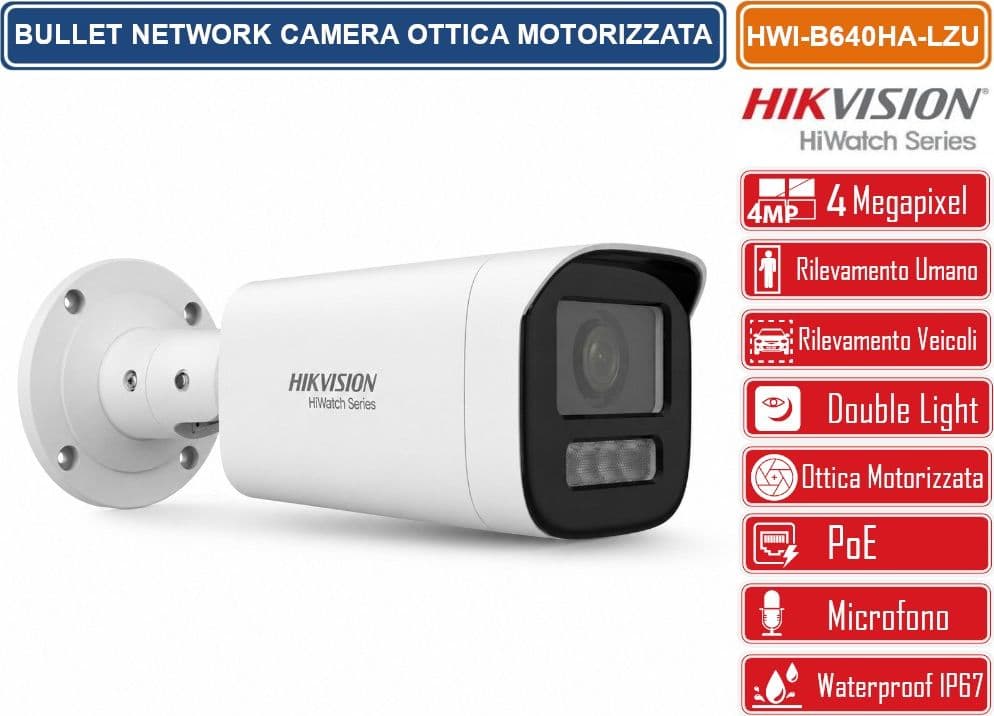 HIKVISION HWI-B640HA-LZU TELECAMERA IP BULLET POE 4MP SMART HYBRID LIGHT OTTICA VARIFOCALE MOTORIZZATA AUDIO INTEGRATO IP67 - 2
