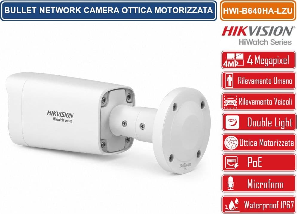 HIKVISION HWI-B640HA-LZU TELECAMERA IP BULLET POE 4MP SMART HYBRID LIGHT OTTICA VARIFOCALE MOTORIZZATA AUDIO INTEGRATO IP67 - 3