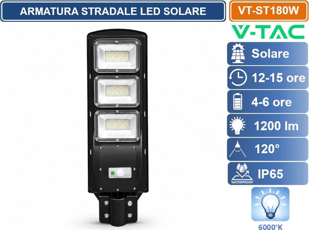 V-TAC ARMATURA STRADALE LED SOLARE 12W 6000K IP65 CON PANNELLO SOLARE, TELECOMANDO, SENSORE RADAR E BATTERIA LIFEPO4 10000MAH - 2