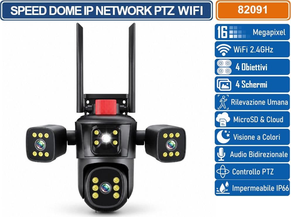 TELECAMERA WI-FI PTZ 4 LENTI 16MP DA ESTERNO CON VISIONE NOTTURNA, AUDIO BIDIREZIONALE, RILEVAMENTO MOVIMENTO E CONTROLLO DA APP FF VIDEO - 2