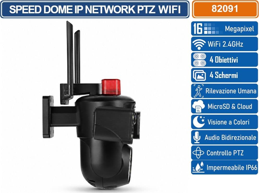 TELECAMERA WI-FI PTZ 4 LENTI 16MP DA ESTERNO CON VISIONE NOTTURNA, AUDIO BIDIREZIONALE, RILEVAMENTO MOVIMENTO E CONTROLLO DA APP FF VIDEO - 3