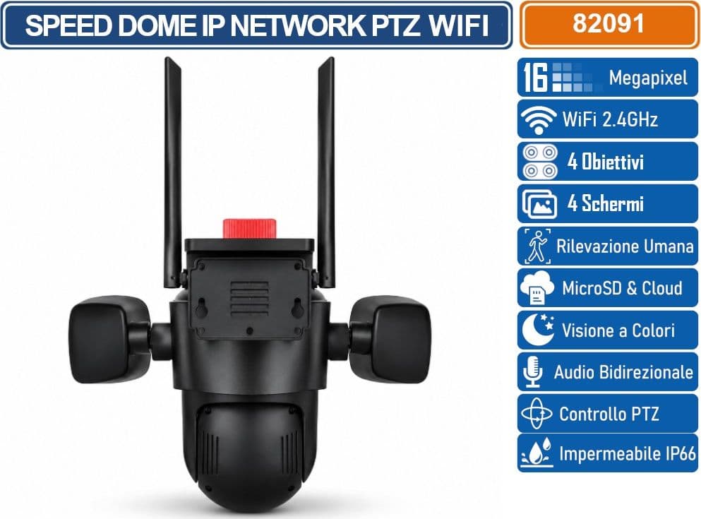 TELECAMERA WI-FI PTZ 4 LENTI 16MP DA ESTERNO CON VISIONE NOTTURNA, AUDIO BIDIREZIONALE, RILEVAMENTO MOVIMENTO E CONTROLLO DA APP FF VIDEO - 4
