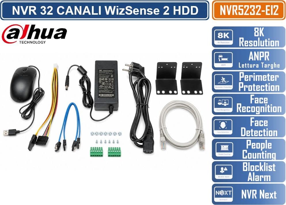 DAHUA DHI-NVR5232-EI2 NVR WIZSENSE 32 CANALI 1U, 2 HDD SATA, HDMI 8K, AI INTEGRATA, ACUPICK, SMD PLUS E SUPPORTO TELECAMERE IP FINO A 32 MP - 5