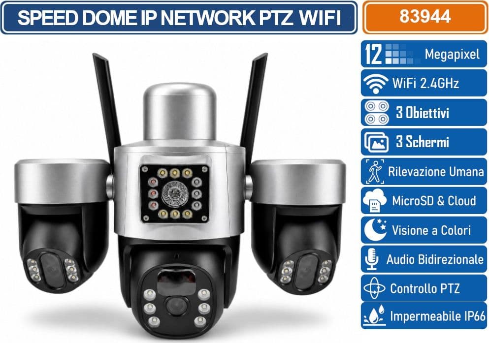 TELECAMERA WI-FI PTZ CON PANNELLO SOLARE 3 LENTI 12MP DA ESTERNO CON VISIONE NOTTURNA AUDIO BIDIREZIONALE RILEVAMENTO MOVIMENTO E CONTROLLO DA APP V380 - 2