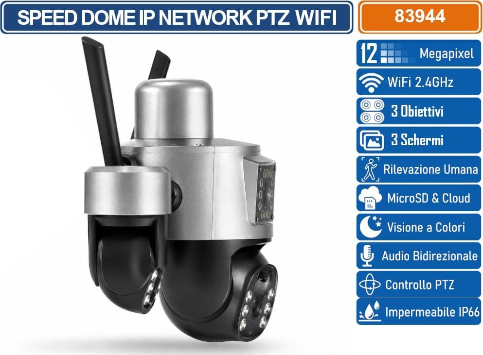TELECAMERA WI-FI PTZ CON PANNELLO SOLARE 3 LENTI 12MP DA ESTERNO CON VISIONE NOTTURNA AUDIO BIDIREZIONALE RILEVAMENTO MOVIMENTO E CONTROLLO DA APP V380 - 3