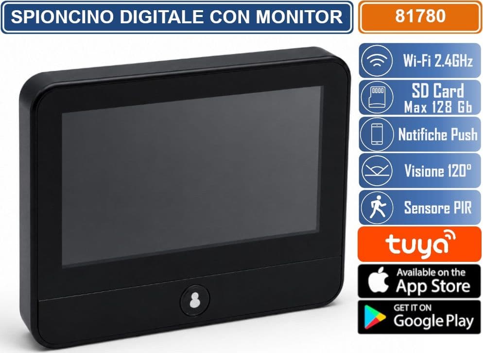 SPIONCINO DIGITALE SMART WIFI CON DISPLAY LCD 4,3” TELECAMERA HD VISIONE NOTTURNA SENSORE PIR E APP TUYA - 2