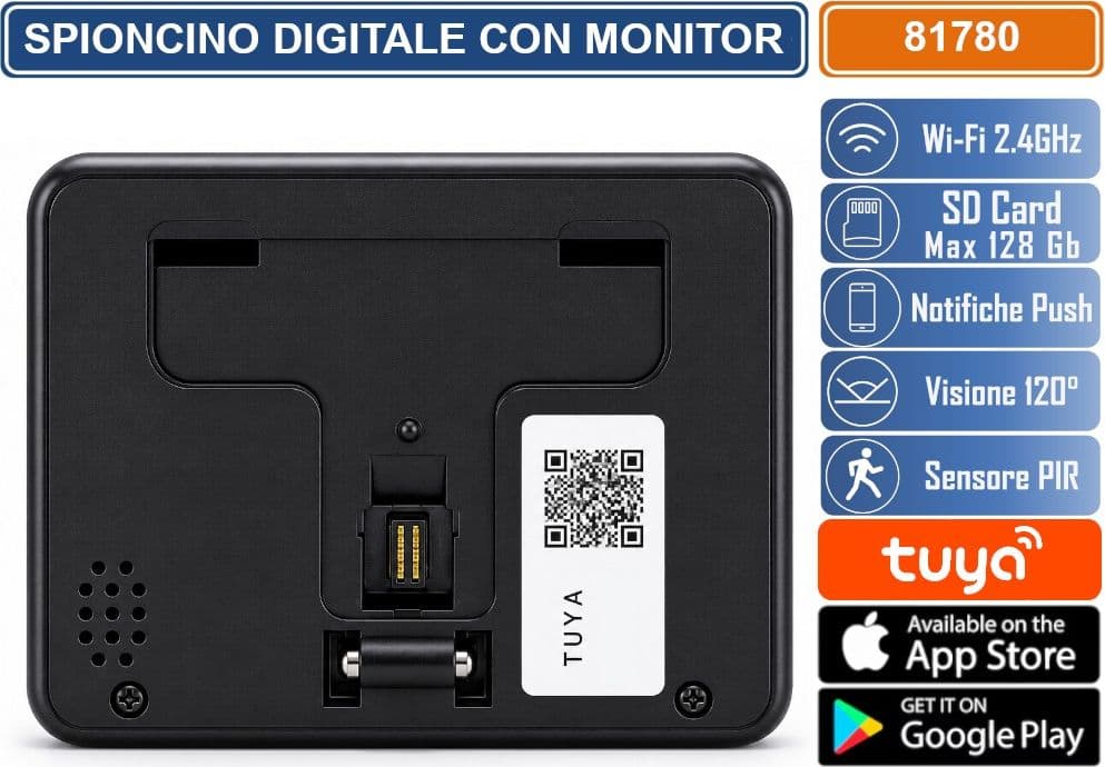 SPIONCINO DIGITALE SMART WIFI CON DISPLAY LCD 4,3” TELECAMERA HD VISIONE NOTTURNA SENSORE PIR E APP TUYA - 3