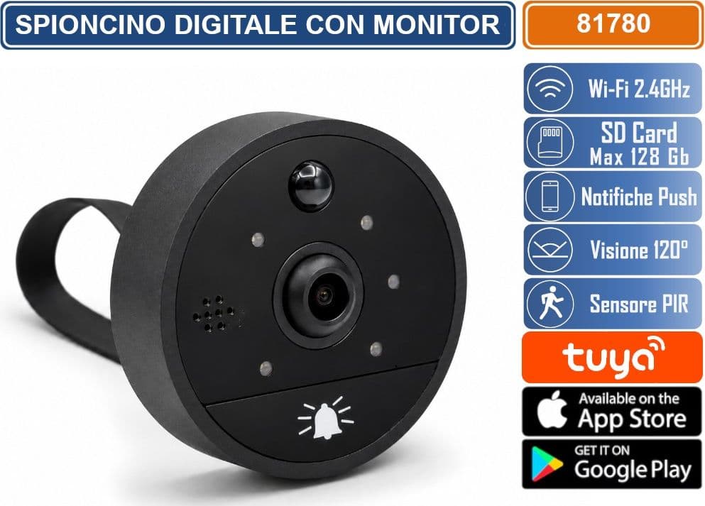 SPIONCINO DIGITALE SMART WIFI CON DISPLAY LCD 4,3” TELECAMERA HD VISIONE NOTTURNA SENSORE PIR E APP TUYA - 5
