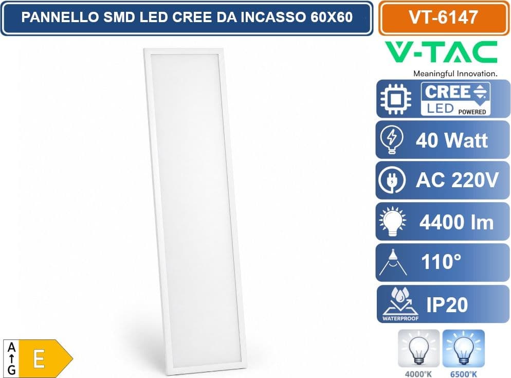 V-TAC VT-6147 PANNELLO LED RETTANGOLARE 120X30 40W SMD CHIP CREE 2IN1 A SUPERFICIE E INCASSO 4000K 6500K - 3