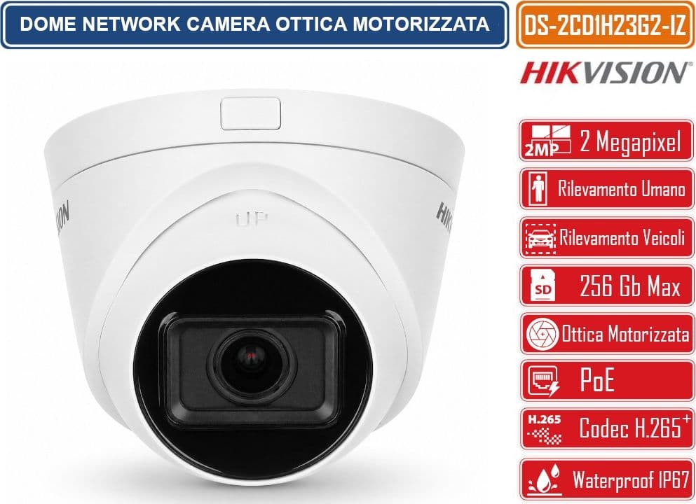 HIKVISION DS-2CD1H23G2-IZ TELECAMERA IP POE 2MP FULL HD OTTICA VARIFOCALE MOTORIZZATA RILEVAMENTO PERSONE E VEICOLI H.265+ IP67 - 2