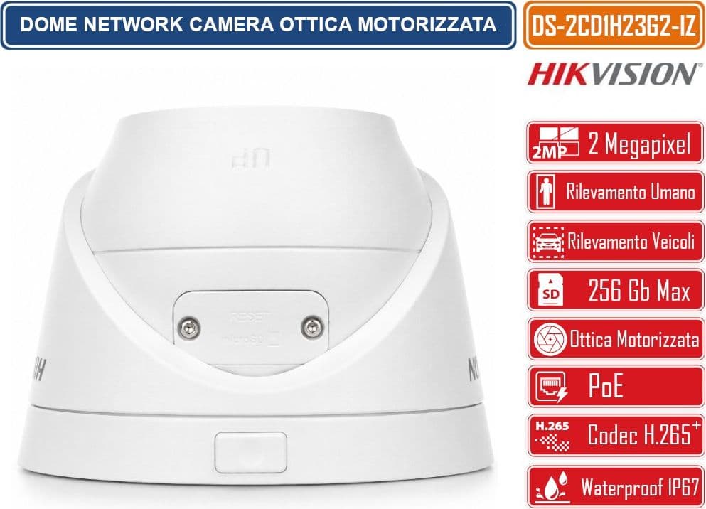 HIKVISION DS-2CD1H23G2-IZ TELECAMERA IP POE 2MP FULL HD OTTICA VARIFOCALE MOTORIZZATA RILEVAMENTO PERSONE E VEICOLI H.265+ IP67 - 3