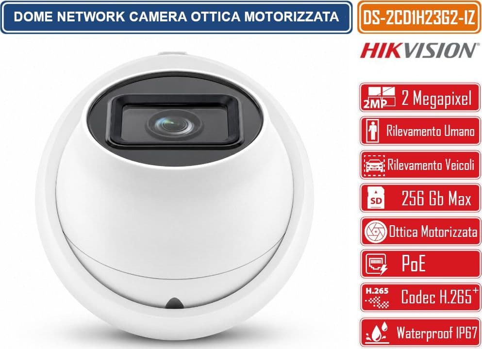 HIKVISION DS-2CD1H23G2-IZ TELECAMERA IP POE 2MP FULL HD OTTICA VARIFOCALE MOTORIZZATA RILEVAMENTO PERSONE E VEICOLI H.265+ IP67 - 4