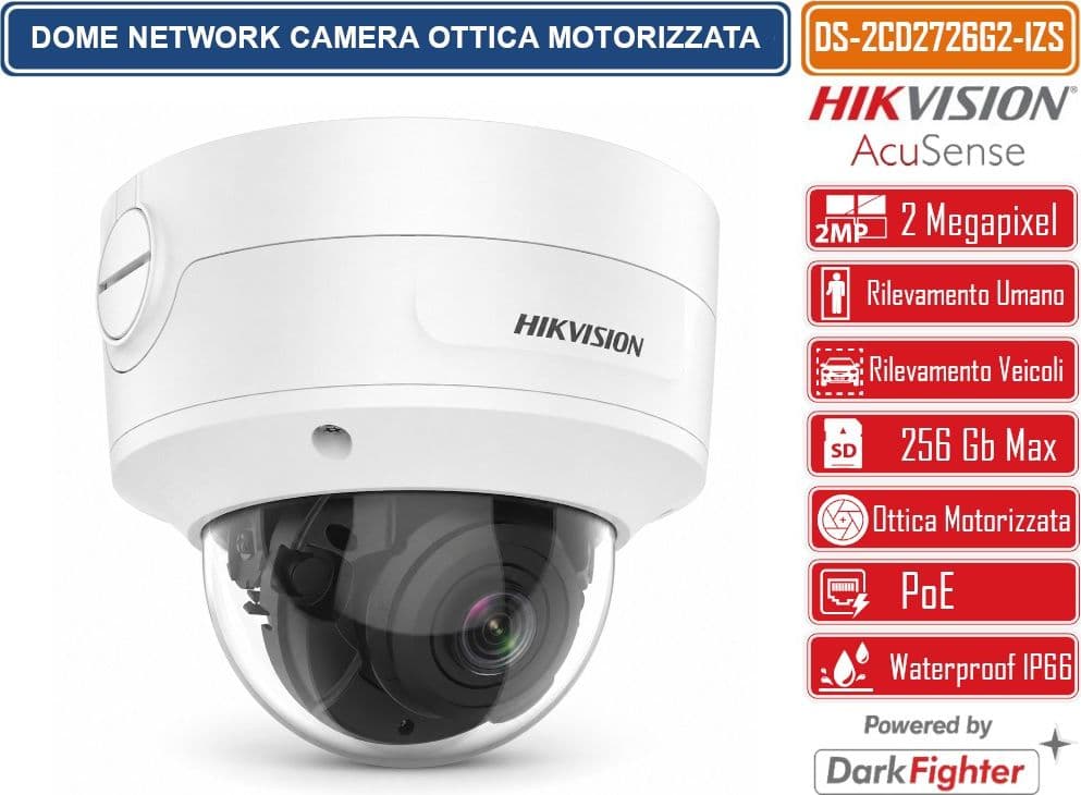 HIKVISION DS-2CD2726G2-IZS TELECAMERA DOME IP 2MP FULL HD ACUSENSE DARKFIGHTER OTTICA VARIFOCALE MOTORIZZATA 2.8-12MM POE IP66 IK10 - 2