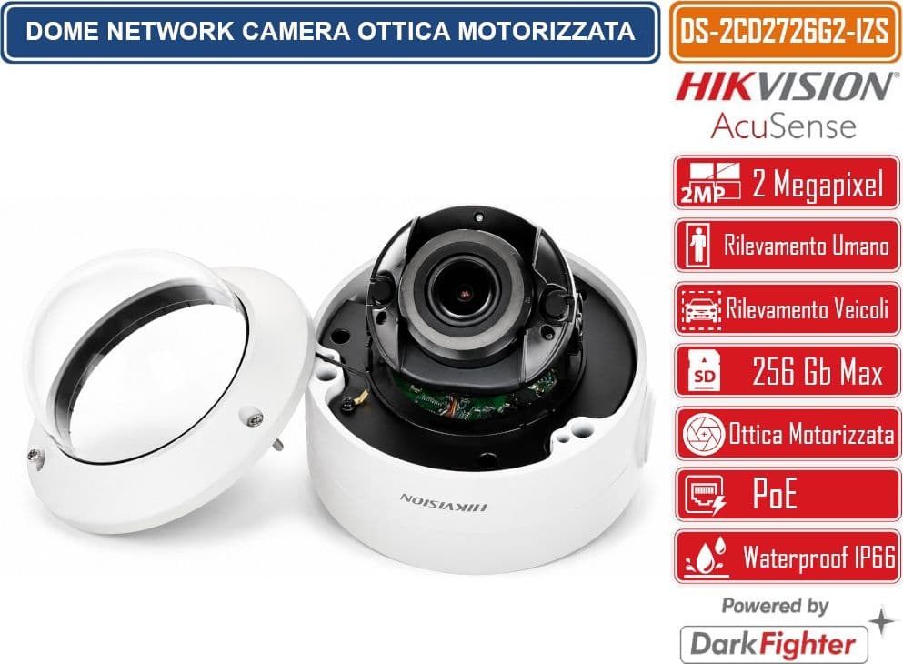 HIKVISION DS-2CD2726G2-IZS TELECAMERA DOME IP 2MP FULL HD ACUSENSE DARKFIGHTER OTTICA VARIFOCALE MOTORIZZATA 2.8-12MM POE IP66 IK10 - 3