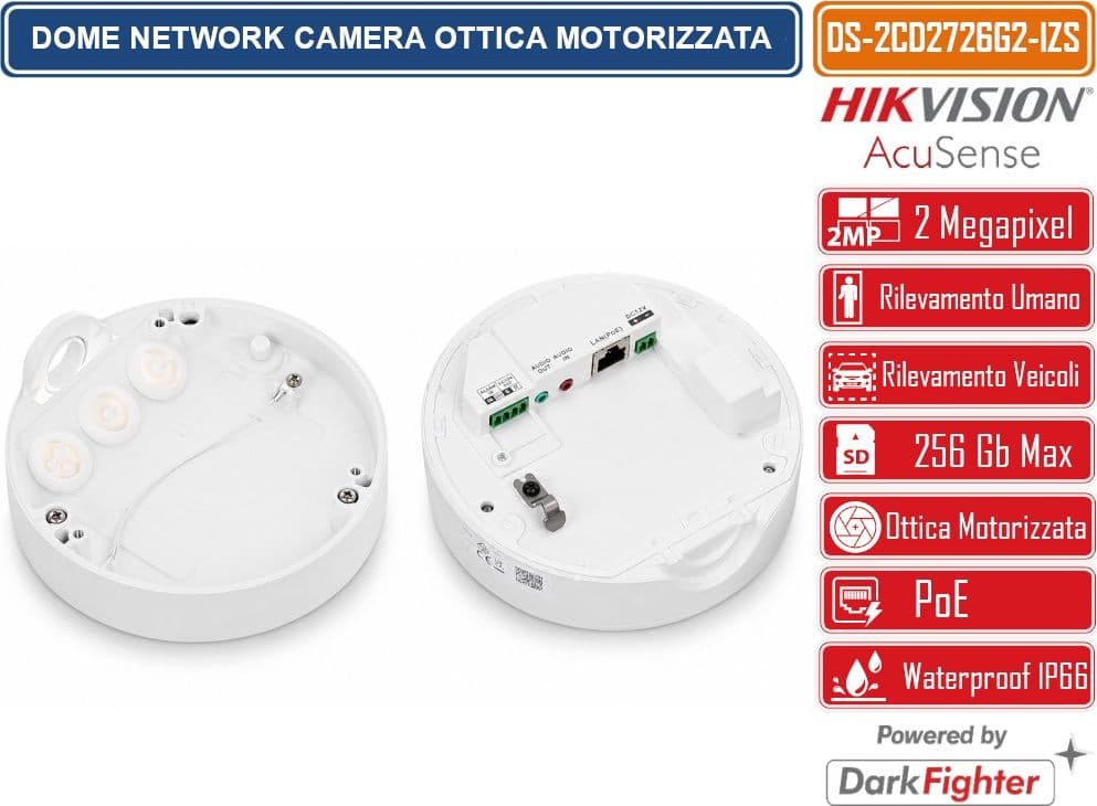 HIKVISION DS-2CD2726G2-IZS TELECAMERA DOME IP 2MP FULL HD ACUSENSE DARKFIGHTER OTTICA VARIFOCALE MOTORIZZATA 2.8-12MM POE IP66 IK10 - 4