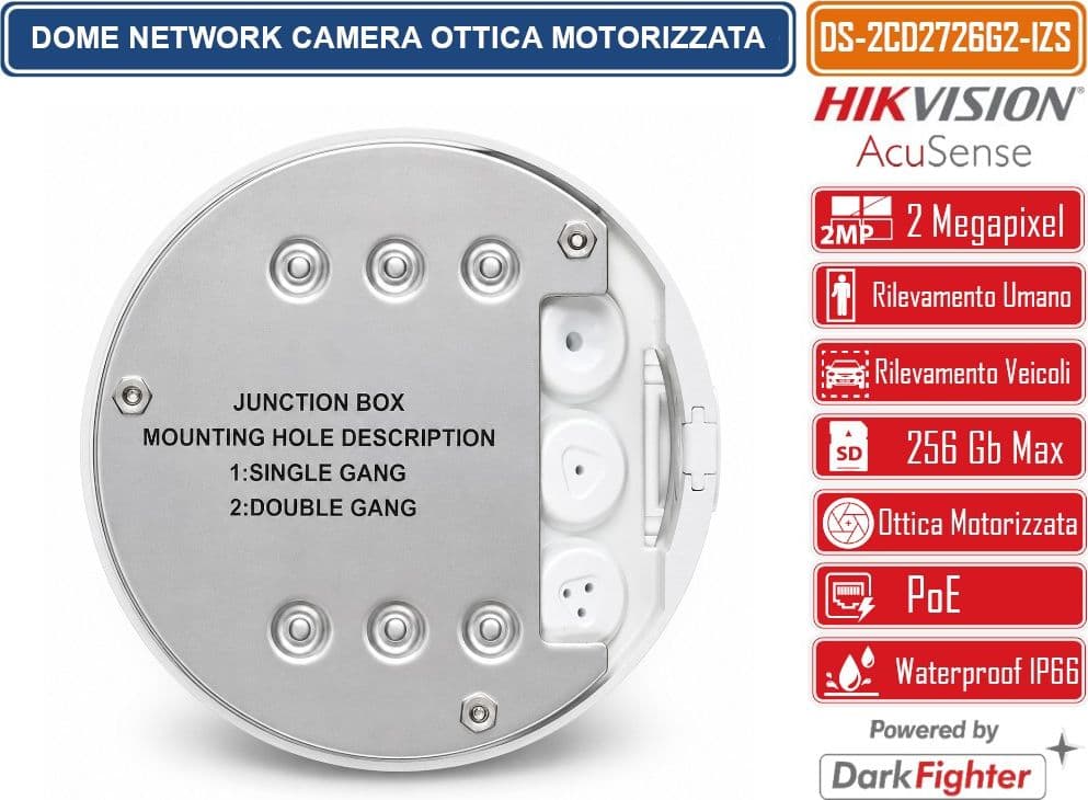 HIKVISION DS-2CD2726G2-IZS TELECAMERA DOME IP 2MP FULL HD ACUSENSE DARKFIGHTER OTTICA VARIFOCALE MOTORIZZATA 2.8-12MM POE IP66 IK10 - 5