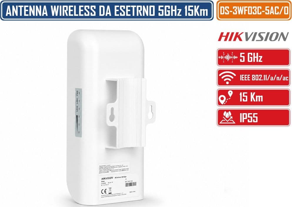 HIKVISION DS-3WF03C-5AC/O V3 BRIDGE WIRELESS OUTDOOR CPE 5 GHZ 867 MBPS FINO A 15 KM CON ANTENNA 12 DBI PORTE GIGABIT E POE PASSIVO - 2