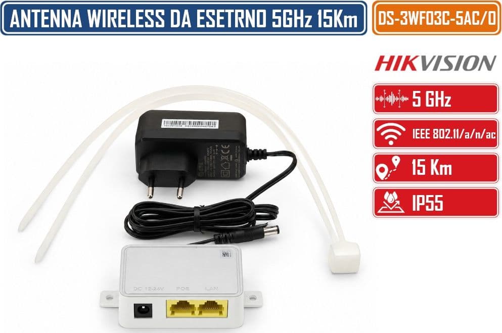 HIKVISION DS-3WF03C-5AC/O V3 BRIDGE WIRELESS OUTDOOR CPE 5 GHZ 867 MBPS FINO A 15 KM CON ANTENNA 12 DBI PORTE GIGABIT E POE PASSIVO - 4