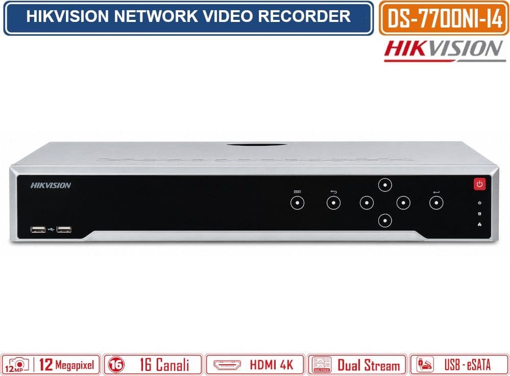 HIKVISION DS-7716NI-I4 REGISTRATORE NVR IP PROFESSIONALE 16 CANALI 12MP H.265+ HDMI 4K 4 SATA DOPPIA LAN GIGABIT PER VIDEOSORVEGLIANZA - 2