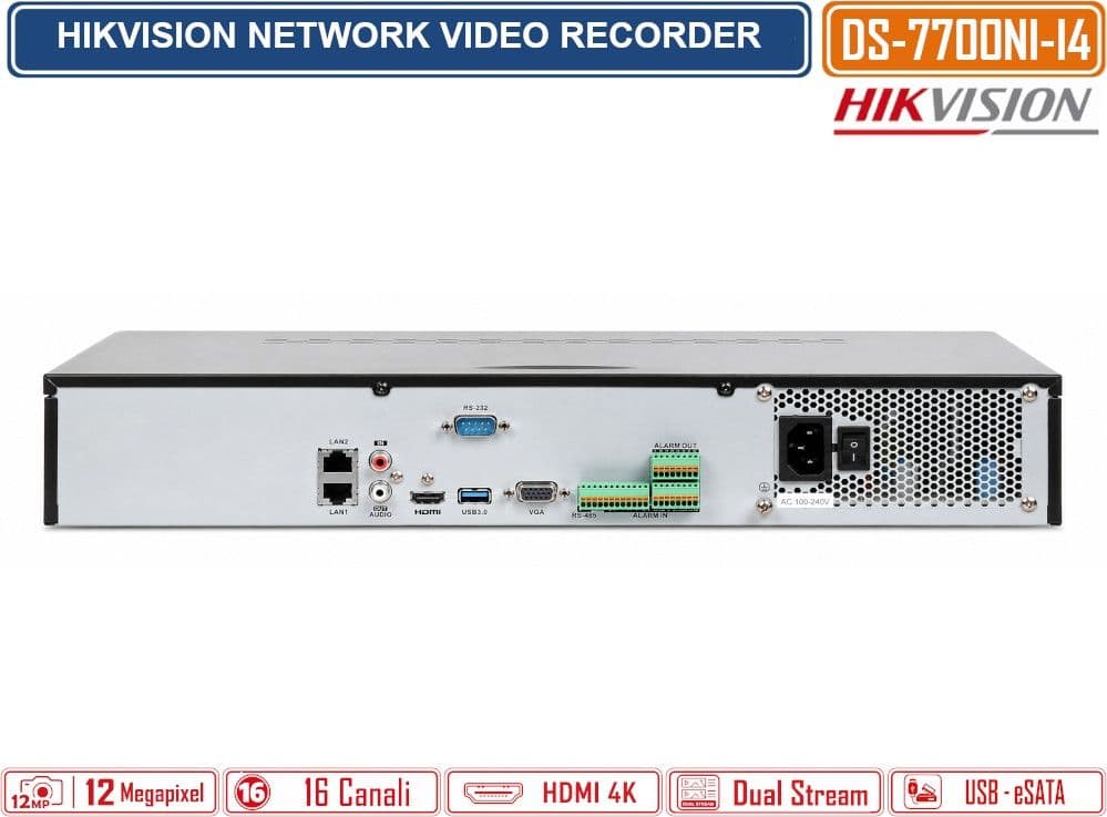 HIKVISION DS-7716NI-I4 REGISTRATORE NVR IP PROFESSIONALE 16 CANALI 12MP H.265+ HDMI 4K 4 SATA DOPPIA LAN GIGABIT PER VIDEOSORVEGLIANZA - 3