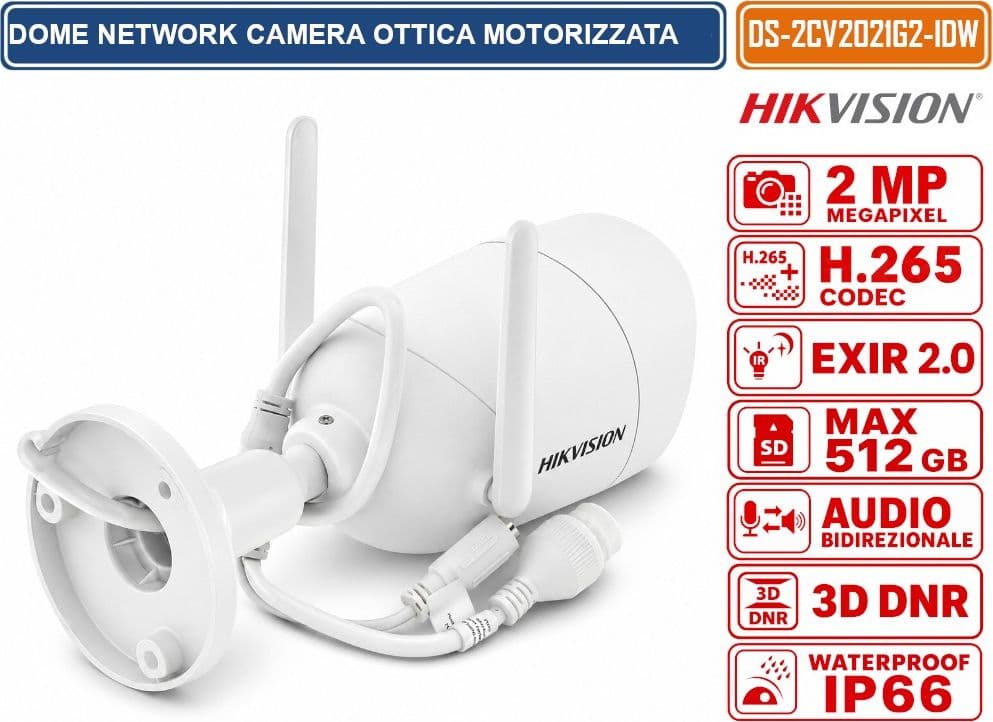 HIKVISION DS-2CV2021G2-IDW TELECAMERA IP BULLET WI-FI 2 MP FULL HD AUDIO BIDIREZIONALE H.265+ MICROSD FINO A 512 GB IP66 - 2