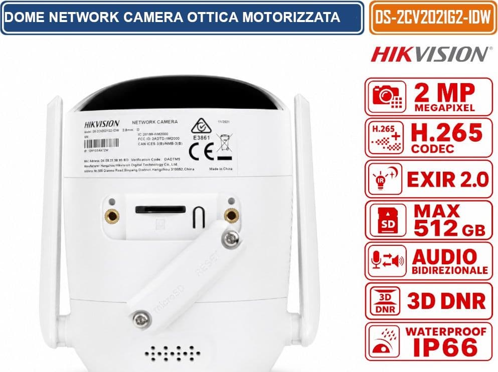 HIKVISION DS-2CV2021G2-IDW TELECAMERA IP BULLET WI-FI 2 MP FULL HD AUDIO BIDIREZIONALE H.265+ MICROSD FINO A 512 GB IP66 - 4