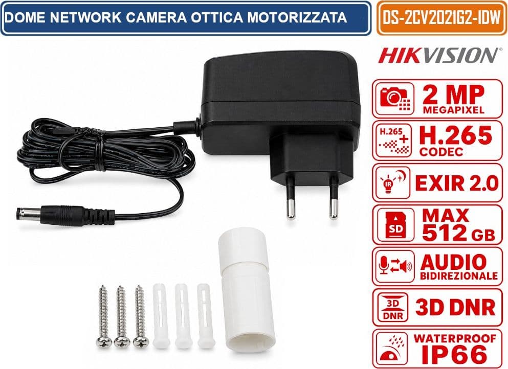 HIKVISION DS-2CV2021G2-IDW TELECAMERA IP BULLET WI-FI 2 MP FULL HD AUDIO BIDIREZIONALE H.265+ MICROSD FINO A 512 GB IP66 - 5