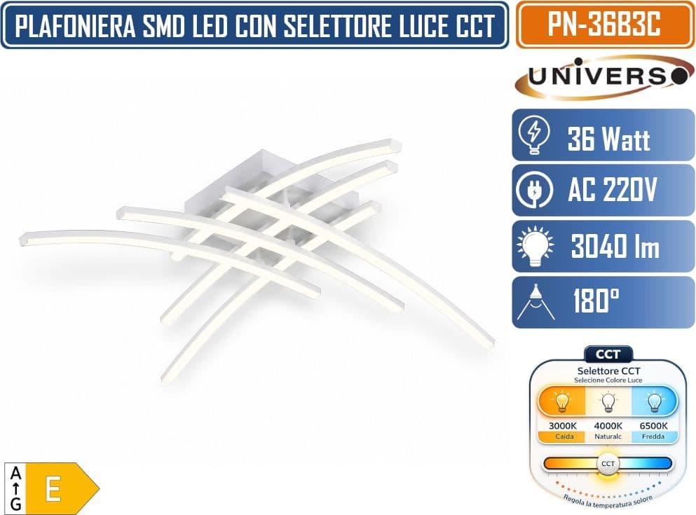 UNIVERSO PN-36B3C PLAFONIERE SMD LED MODERNA 38W DIMMERABILE CON SELETTORE CCT INTEGRATO PER SELEZIONE COLORE LUCE - 2