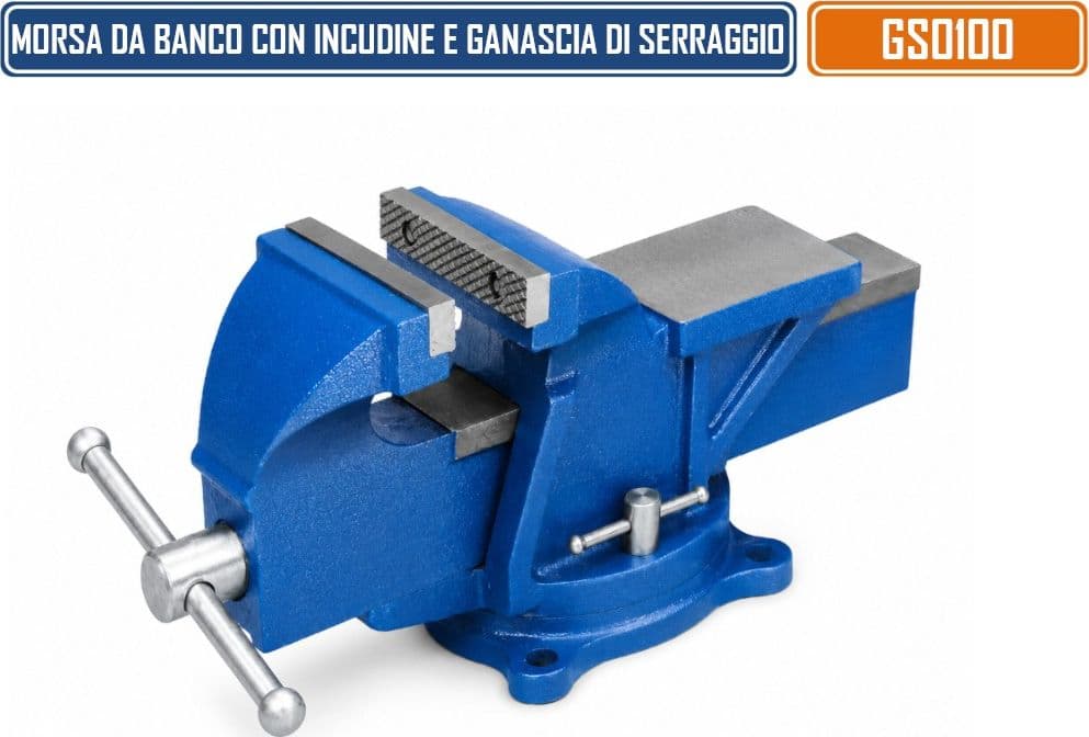 GS0100 MORSA DA BANCO GIREVOLE 100 MM CON INCUDINE PROFESSIONALE IN GHISA E ACCIAIO - 2