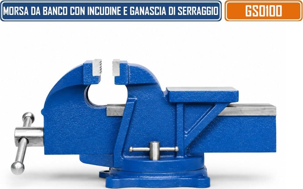 GS0100 MORSA DA BANCO GIREVOLE 100 MM CON INCUDINE PROFESSIONALE IN GHISA E ACCIAIO - 3