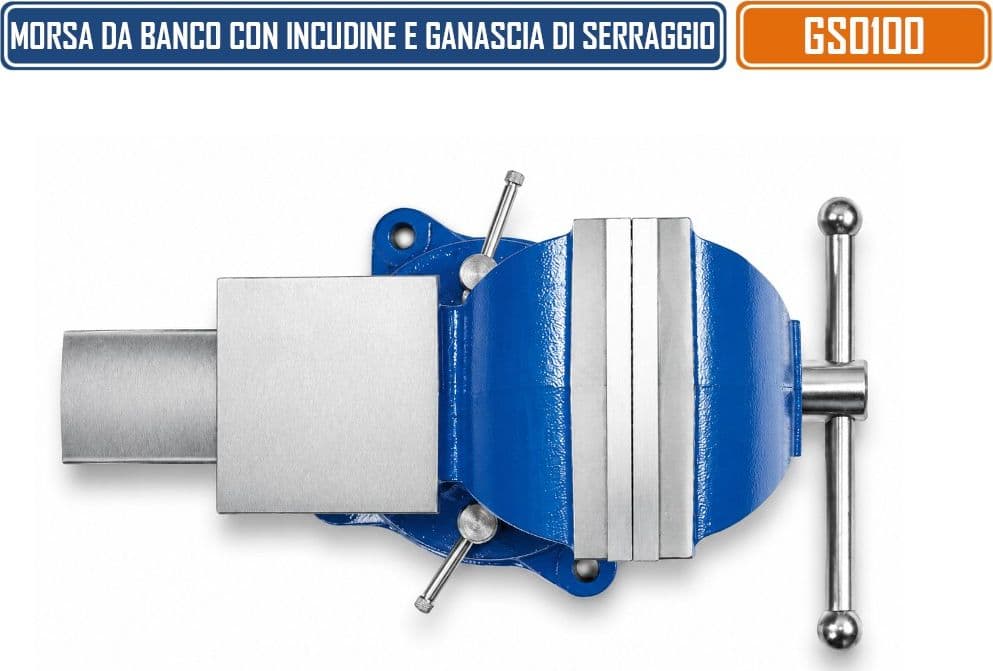 GS0100 MORSA DA BANCO GIREVOLE 100 MM CON INCUDINE PROFESSIONALE IN GHISA E ACCIAIO - 4