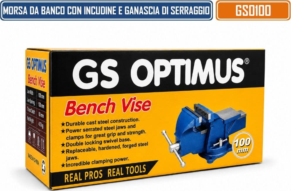 GS0100 MORSA DA BANCO GIREVOLE 100 MM CON INCUDINE PROFESSIONALE IN GHISA E ACCIAIO - 5