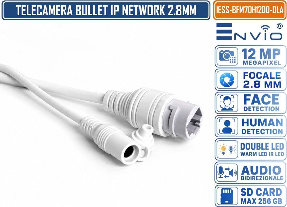 ENVIO IESS-BFM70H1200-DLA TELECAMERA DI RETE IP BULLET 12MP 4.5K UHD CON DOPPIA ILLUMINAZIONE SMART AUDIO BIDIREZIONALE REGISTRAZIONE MICROSD AI IP65 - 5