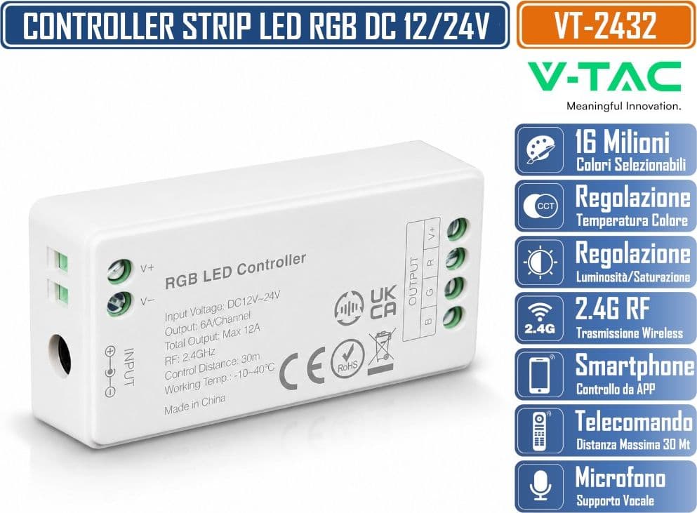 V-TAC VT-2432 CONTROLLER DIMMER WIRELESS PER STRISCE LED RGB 12V O 24V 4 PIN - SKU 2912 - 2