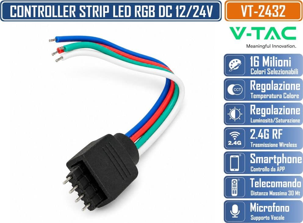 V-TAC VT-2432 CONTROLLER DIMMER WIRELESS PER STRISCE LED RGB 12V O 24V 4 PIN - SKU 2912 - 3