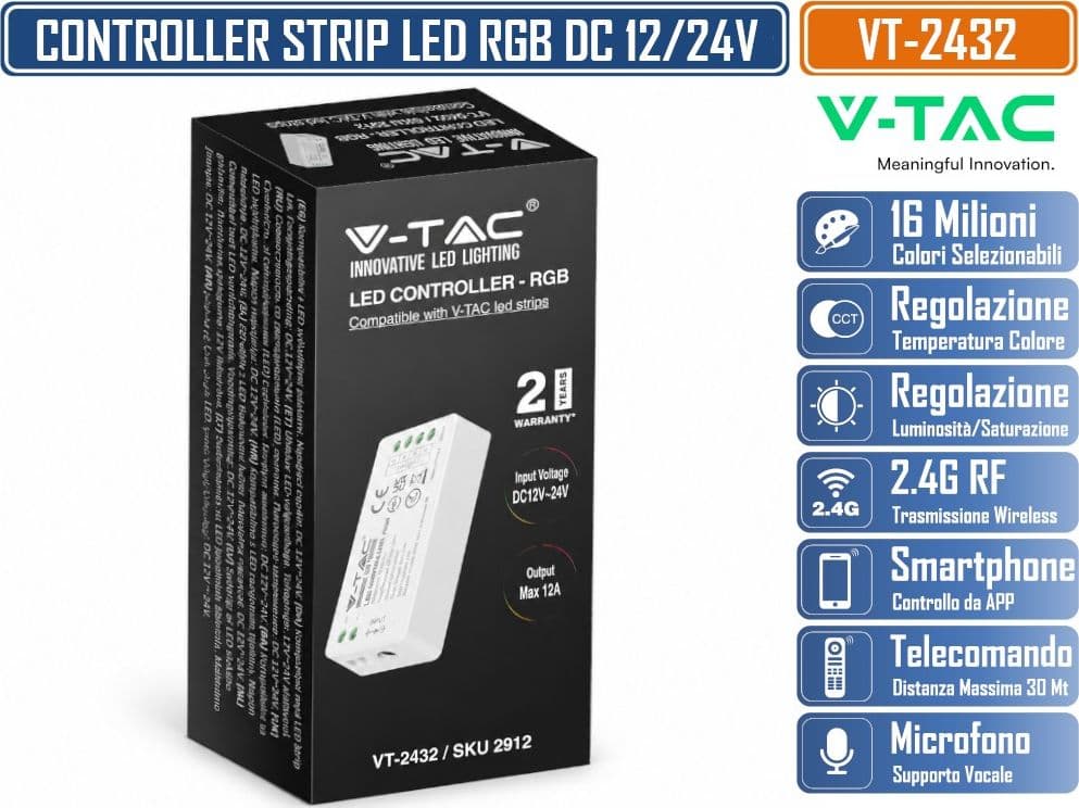 V-TAC VT-2432 CONTROLLER DIMMER WIRELESS PER STRISCE LED RGB 12V O 24V 4 PIN - SKU 2912 - 4