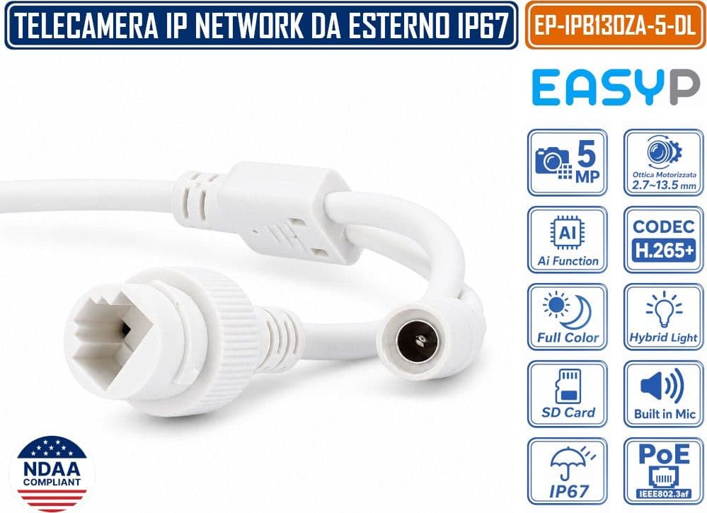 EASY-P EP-IPB130ZA-5-DL TELECAMERA BULLET IP 5MP INTELLIGENZA ARTIFICIALE OTTICA MOTORIZZATA DOPPIA ILLUMINAZIONE MICROFONO IP67 E POE - 4